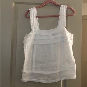 J. Crew White Linen Fringe Top